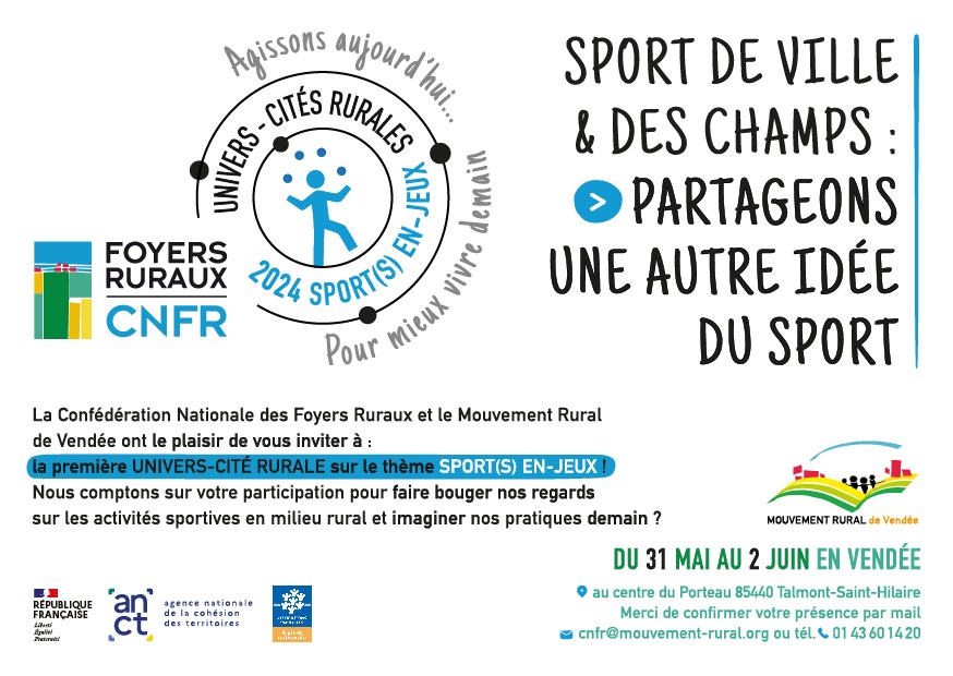 Invitation à l'UCR de Vendée, "Partageons une autre idée du sport", du 31 mai au 2 juin 2024